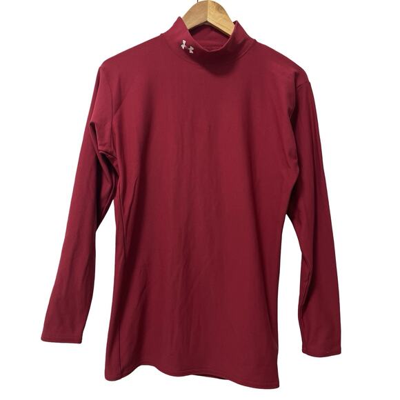 Under Armour ColdGear Compression Long Sleeve Shirt Size L Red Athletic Gym - Picture 1 of 7
